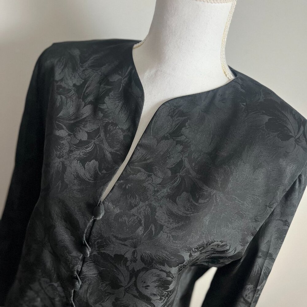 SET Gothic Black Floral Jacquard Skirt & Jacket Elegant Textured 2-Piece Size L